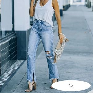 SHEA HIGH RISE DISTRESSED SPLIT ANKLE DENIM - LIGHT WASH